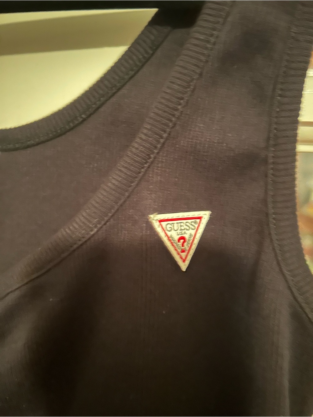 GUESS Black Ribbed Button-Front Tank with Logo Patch - Picture 4 of 5